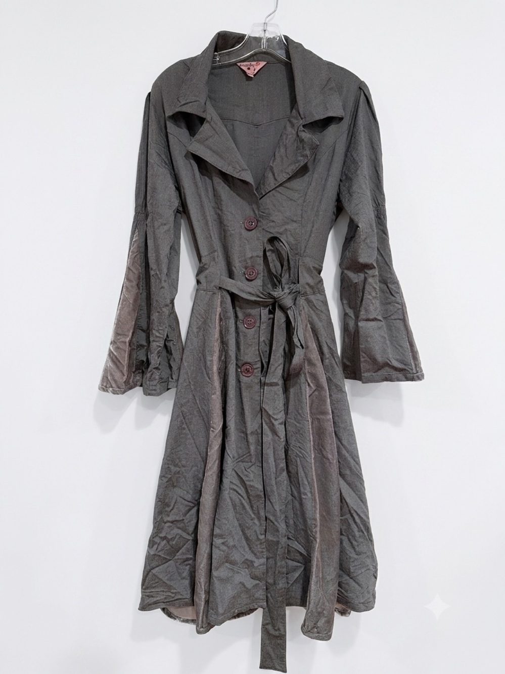 Vintage Rose Y2K Velvet Bell Sleeve Trench Coat Dress (Romantic Goth Style)